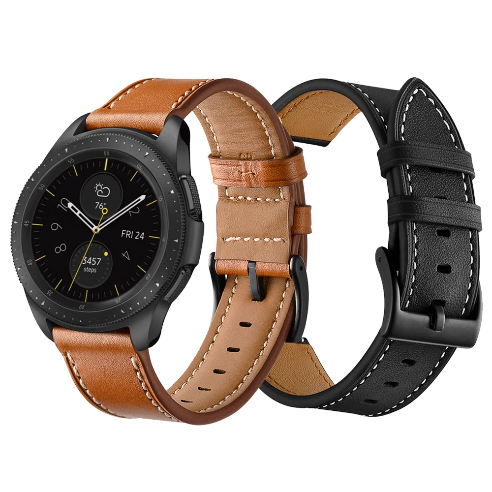 Black Brown Leather Watchband for Samsung Galaxy Watch 46mm 42mm Wrist strap For Samsung Gear S3 Classic Frontier Band Bracelet