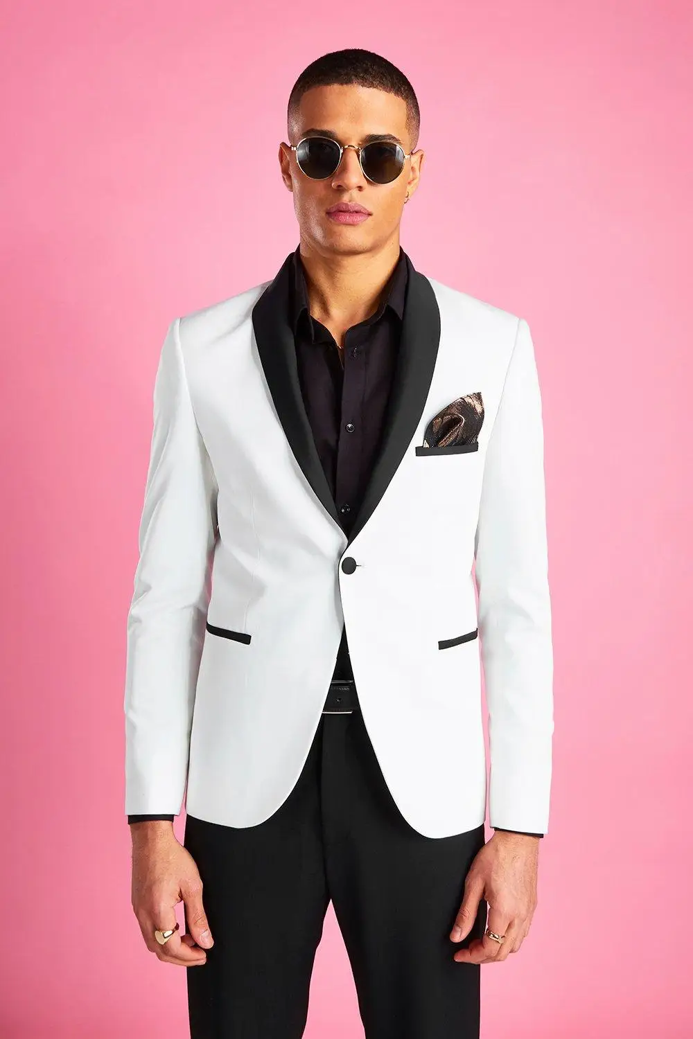 Hot Koop Wit Mens Wedding Tuxedos 2 Stuks Shawl Revers Een Knop Bruidegom Wear Prom Party Blazer (Jas + Broek)