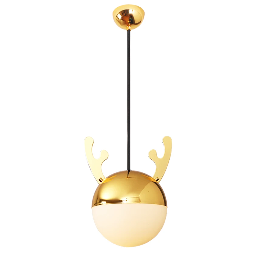 

Nordic White Glass Antlers Electro-plated Pendant Lights Children's Room Living Room Bedroom Cartoon Front Desk Pendant Lamps