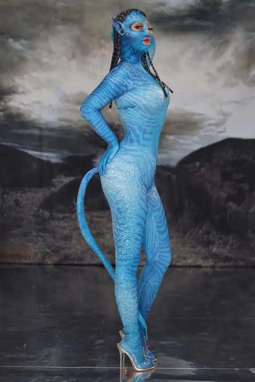 Halloween Alien Space Show Blue Ava tar Cosplay Nightclub GoGo Dance Team Ds costume sexy singer jumpsuit