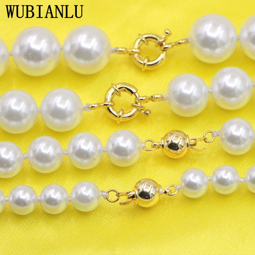 WUBIANLU New Charming 8mm White Shell Pearl Necklace Earring Women Collocation Banquet Jewelry Wholesale And Retail