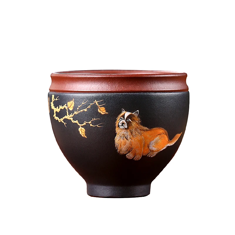 |TaoFu master yixing purple sand cup sample tea cup hong-jun Chen mud painting dog kung fu masters cup bowl is light