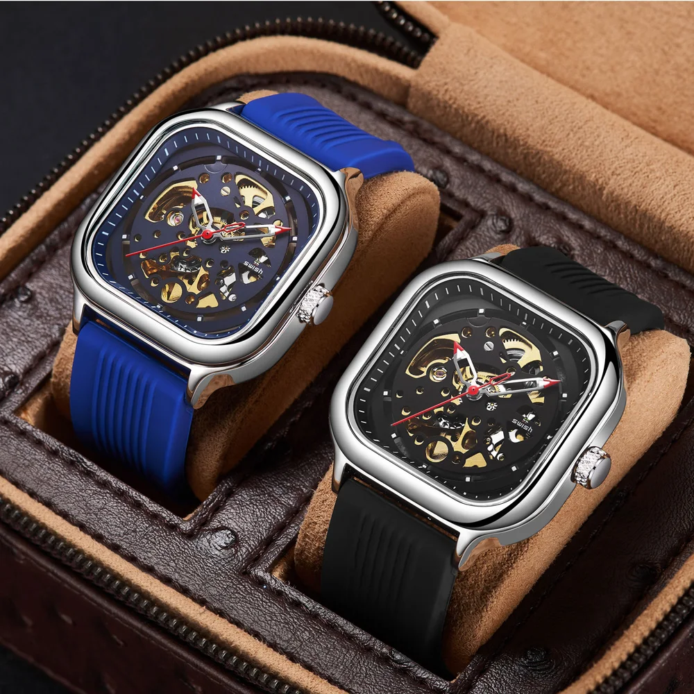 Fashion Men's Mechanical Watch Top Brand Luxury Square Automatic Watches Men Waterproof Silicone Sports Wristwatch Japan Clock