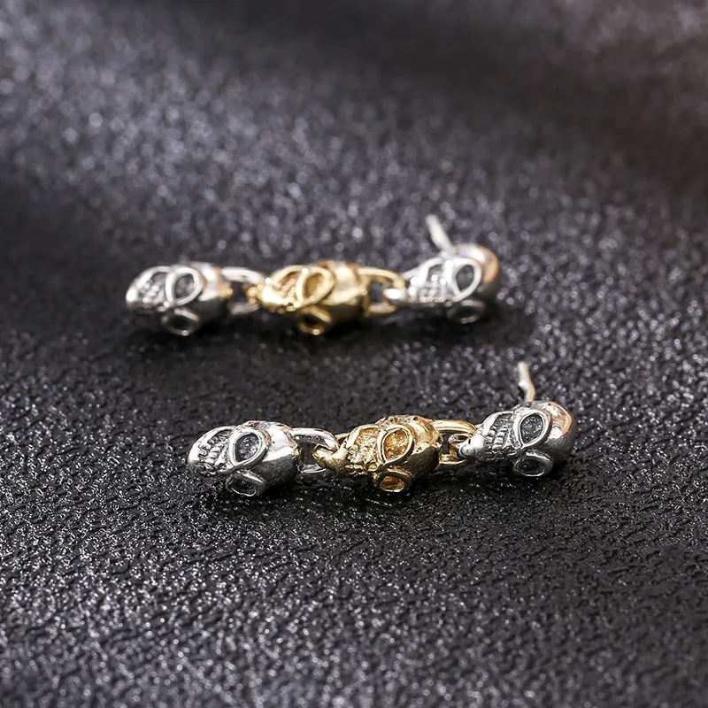 BOCAI S925 Sterling Silver Studs Earrings for Women Men Creative Contrast Colored Skull-head Ear Studs Punk Jewelry Wholesale