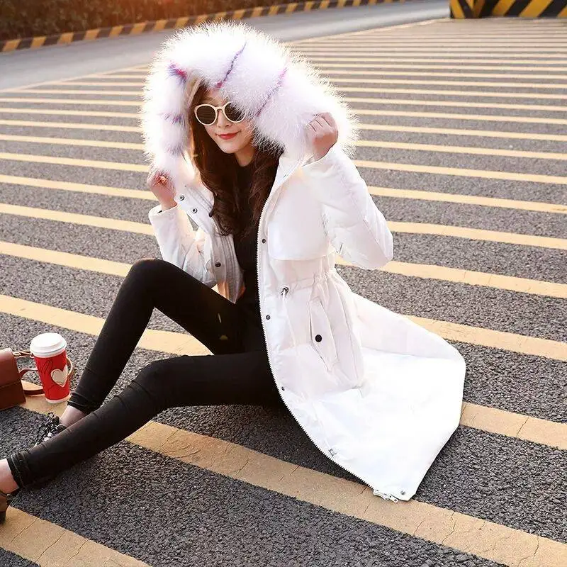 Fashionable High Quality hooded down coat ladies Parker Jacket Large Collar Trim Winter Top Warm Fur Lined Coats