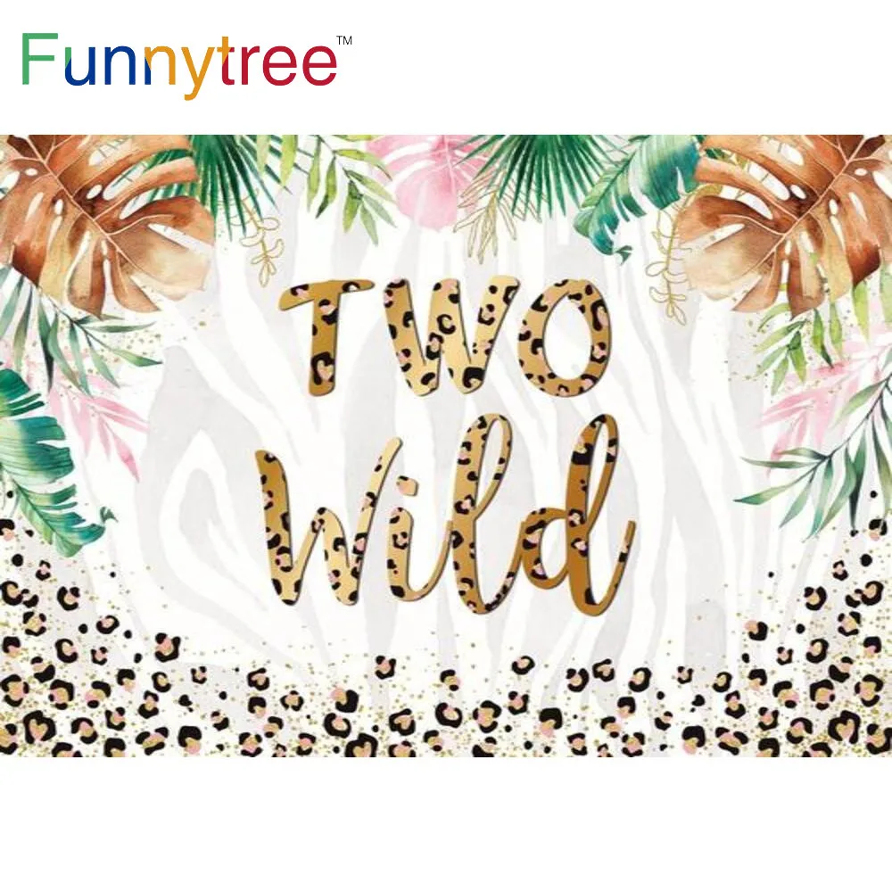 

Funnytree Two Wild Backdrop Girls Boys 2nd Birthday Leopard Theme Floral Jungle Party Supplies Props Custom Decor Background