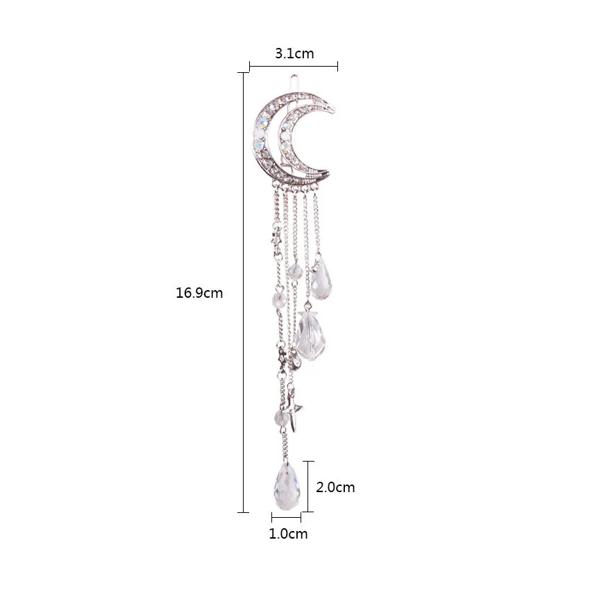 2022 New Fashion Star Moon Crystal Headwear HairPins Hair Clips Women Girls Trendy Long Tassels Hair Accessories Jewelry Gift