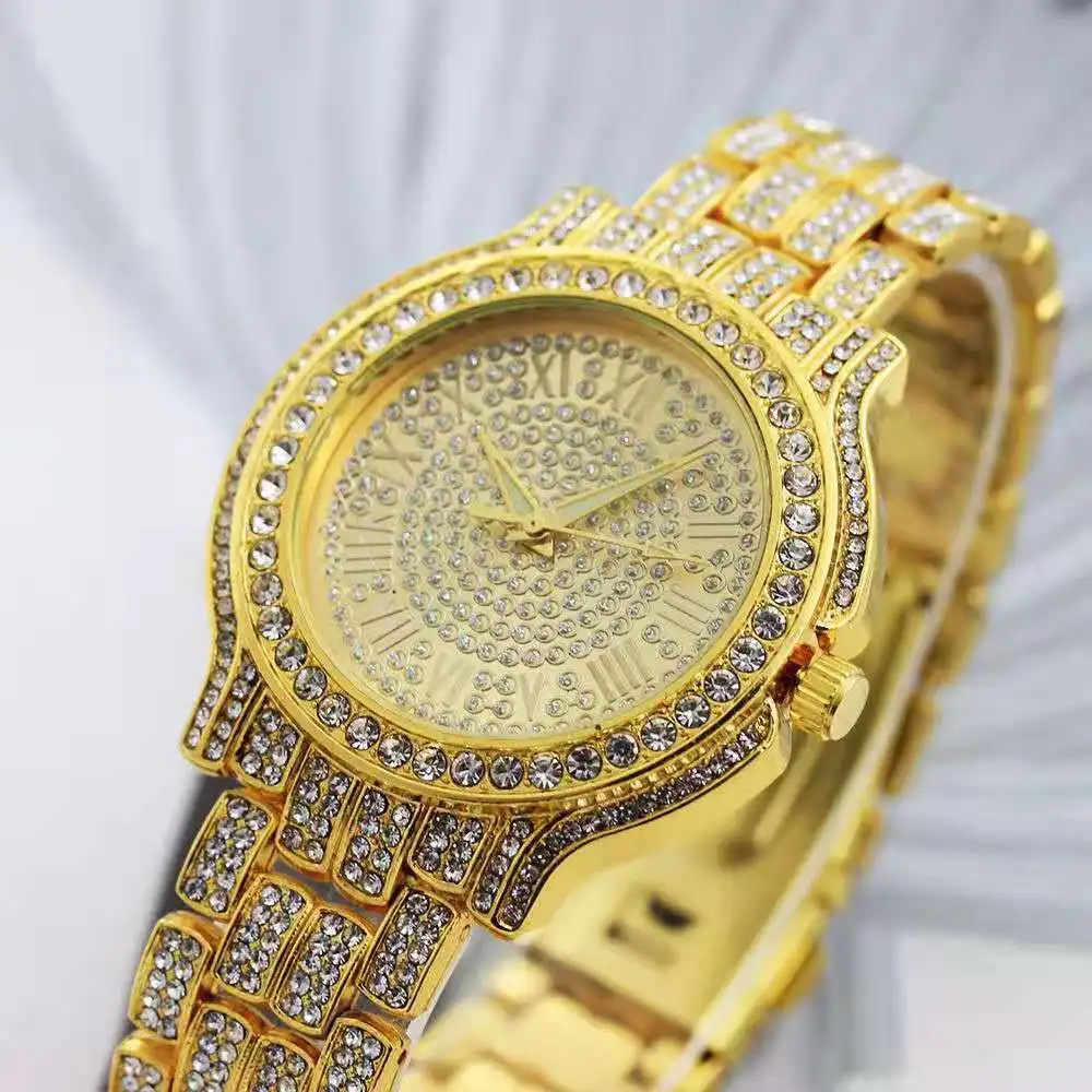 Watches for Men Women Luxury Hiphop Iced Out Watch clocks Gold Rhinestone Quartz Wristwatch Relogio Masculino Groomsmen Gifts