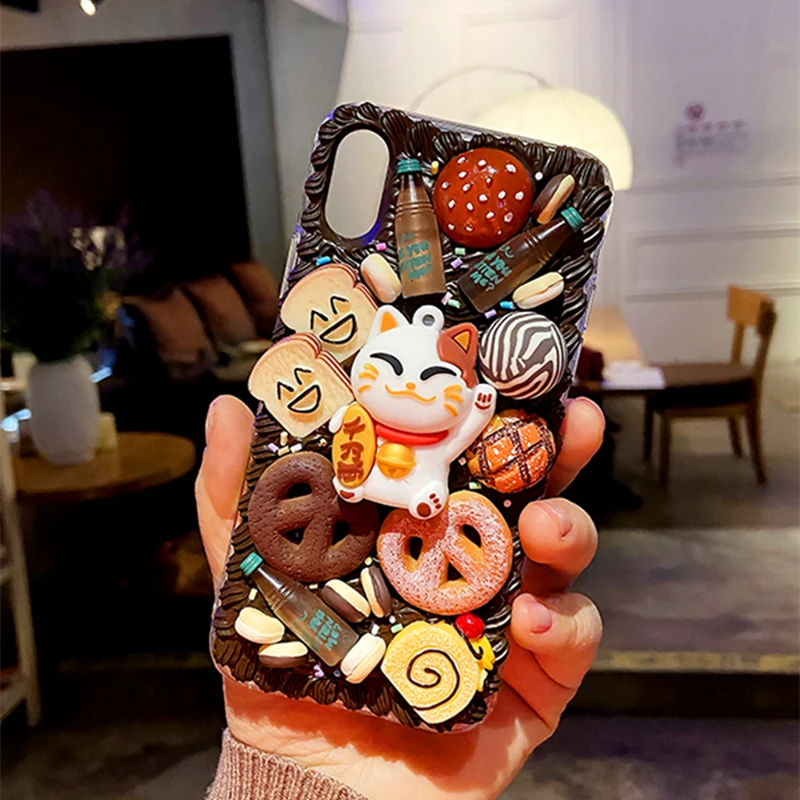 Handmade Case For iPhone 12 pro max 3D Lucky Cat 12 mini Phone Cover iP 11 XS MAX XR Kawaii Cream Candy food DIY Shell 7/8+ SE20