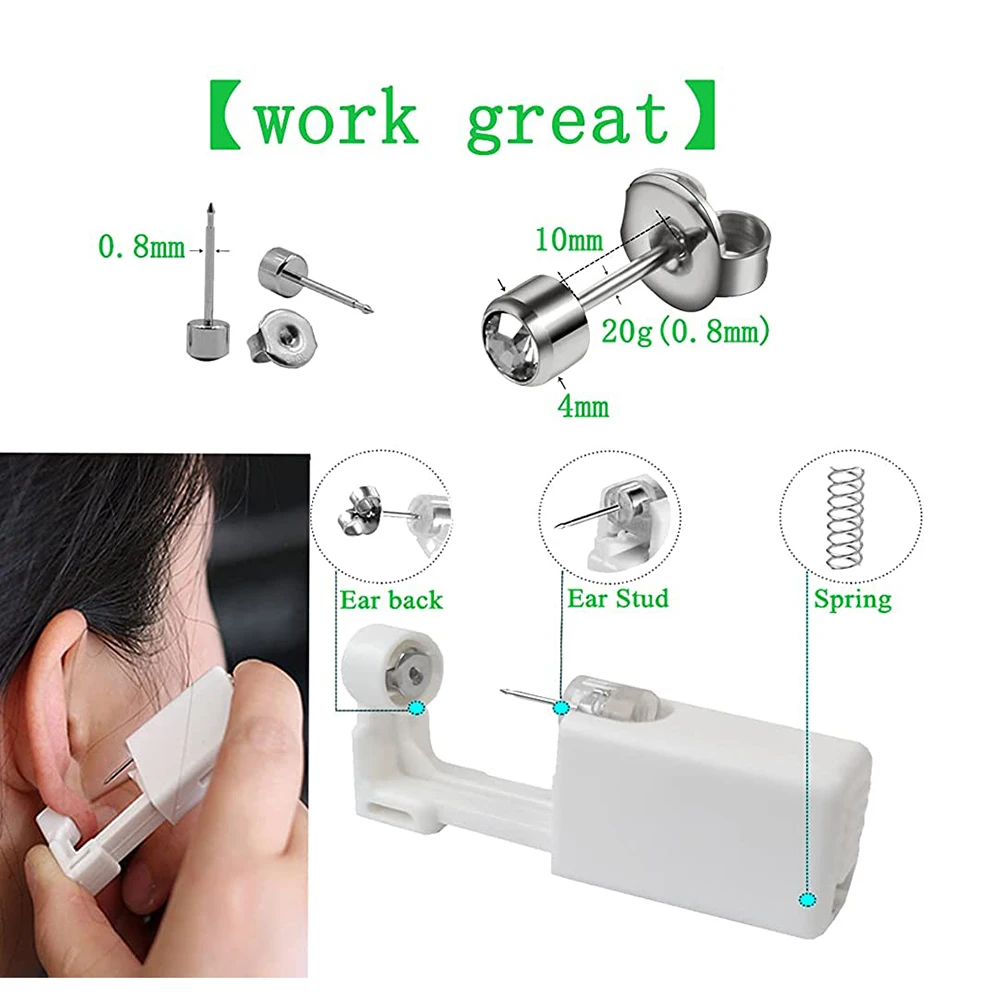 1PC Disposable Self Ear Piercing Gun Sterile Cartilage Tragus Helix Piercing Unit NO PAIN Piercer Tool Machine Kit With Stud