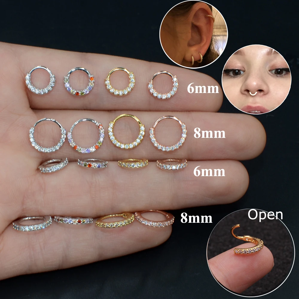 1PC 6/8mm Cz Nose Hoop Helix Cartilage Earring Daith Snug Rook Tragus Ring Ear Piercing Jewelry