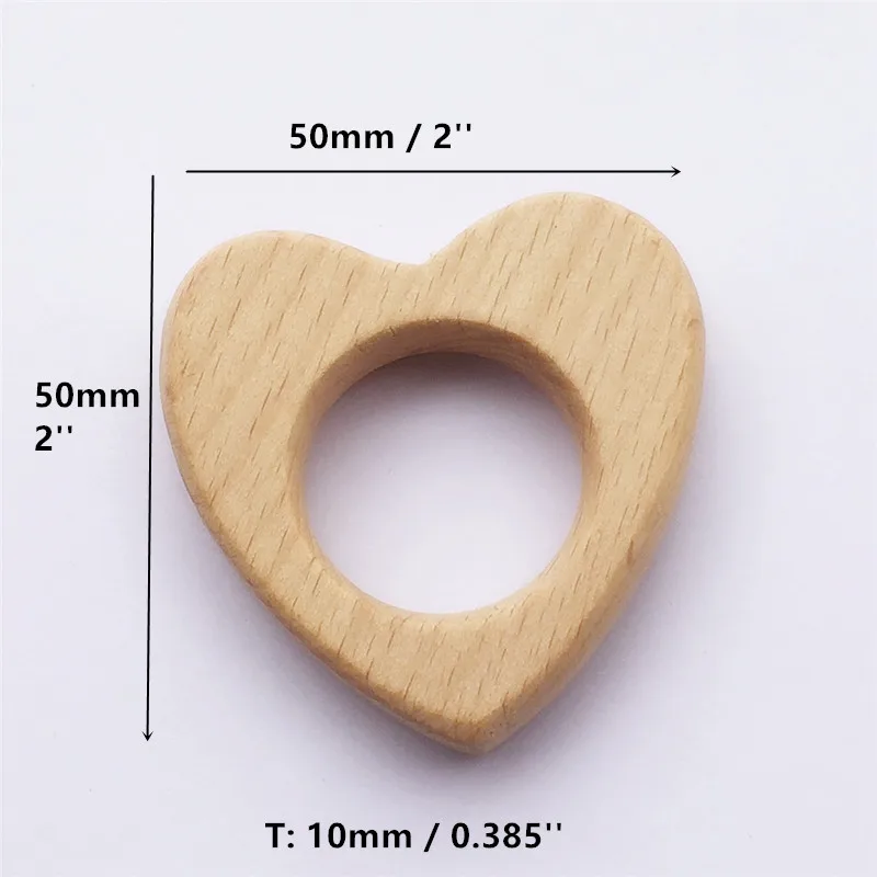 Chenkai 10pcs Wood Heart Teether Ring DIY Organic Eco-friendly Unfinished Nature Baby Rattle Teething Grasping Cartoon Toy