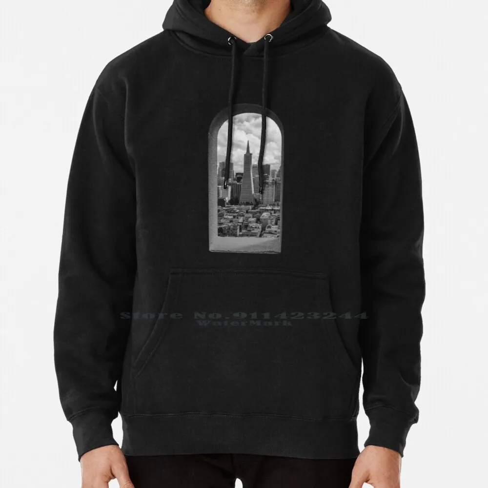 Coit Tower Lookout Hoodie Sweater 6xl Cotton San Francisco California Los Ángeles Window Downtown Frisco City Nature Black And