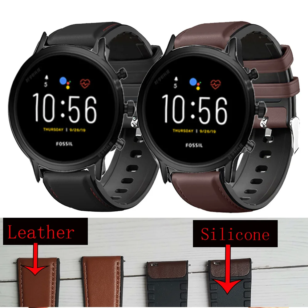 Silicone + Leather strap For Fossil Gen 5 Carlyle HR Julianna HR Band for Fossil Sport 43mm / Q Explorist HR Gen 4 Belt Band