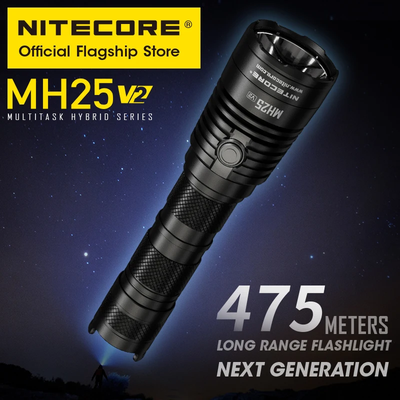 

NITECORE MH25 V2 Tactical Flashlight LED USB Rechargeable 1300 Lumens 475 M Long Range Flashlamp for Search Hunt, 21700 Battery