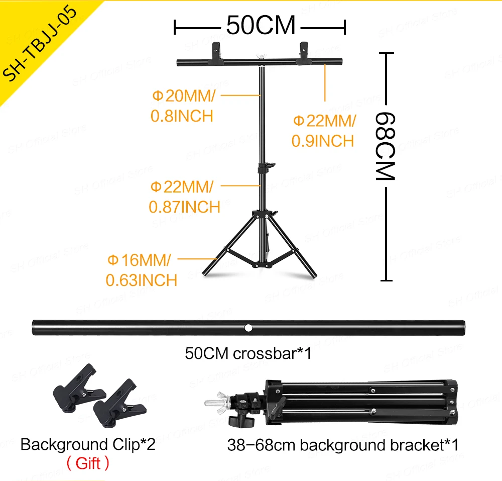 SH T-shaped Stand Tripod Background Backdrop Photography Adjustable Support System Photo Studio for Non-Woven Muslin Backdrops