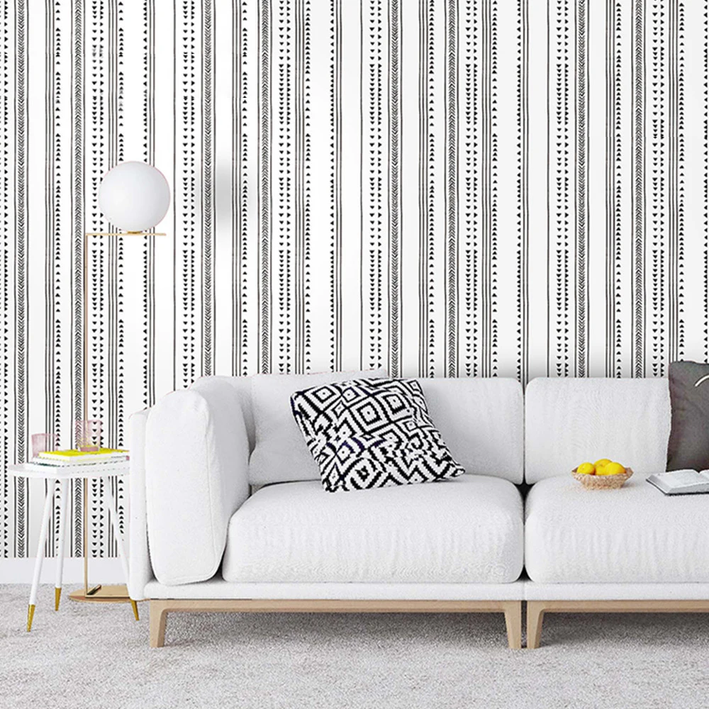 

Self-adhesive Black and White Striped Wallpaper Roll for Living Room Bedroom TV Sofa Background Walls Decor Modern Wall Paper