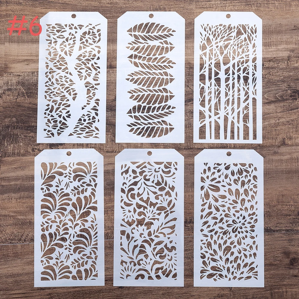 6 PCS DIY Craft Poppy Tropical Leaf Stencil for DIY Scrapbooking Stamping Album Crafts Decorative Paper Cards