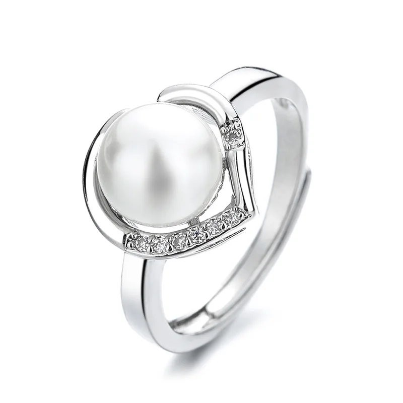 Trendy Ring 925 Silver Jewelry with Created Pearl Zircon Gemstone Open Finger Rings for Wedding Party Promise Gifts Accessories