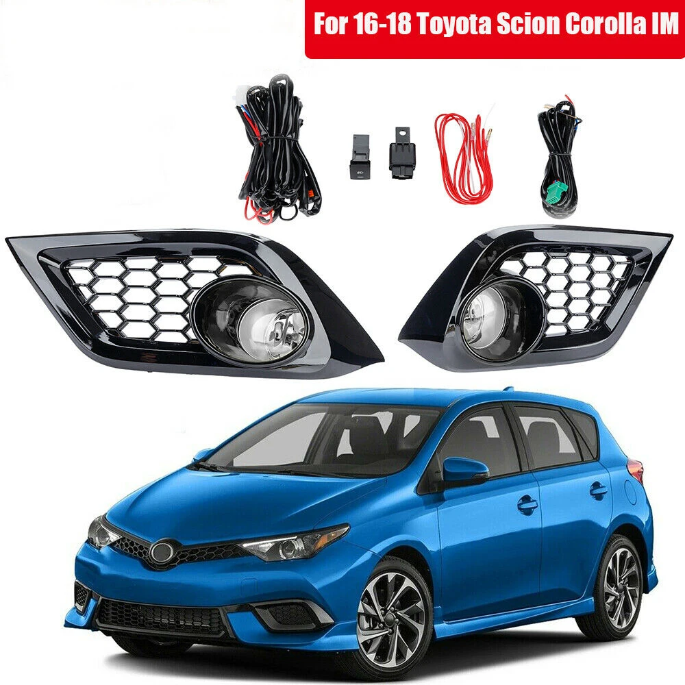 Pair Car Front Bumper Fog Lights Left+Right Driving Lamps with Bezel+Switch for Toyota Scion Corolla IM 2016-2018