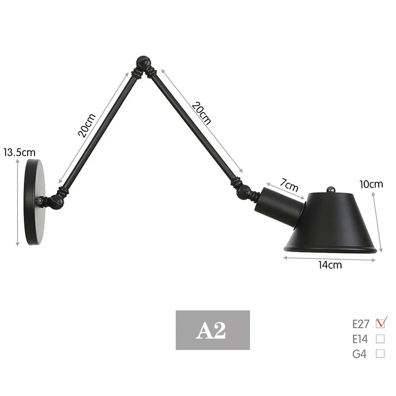 Old Fasion Swiming Arm Wandlampen Voor Nachtkastje Gang Zwarte Rustieke Ijzeren Murale Armatuur E27 Led Vintage Muur Schans Verlichting