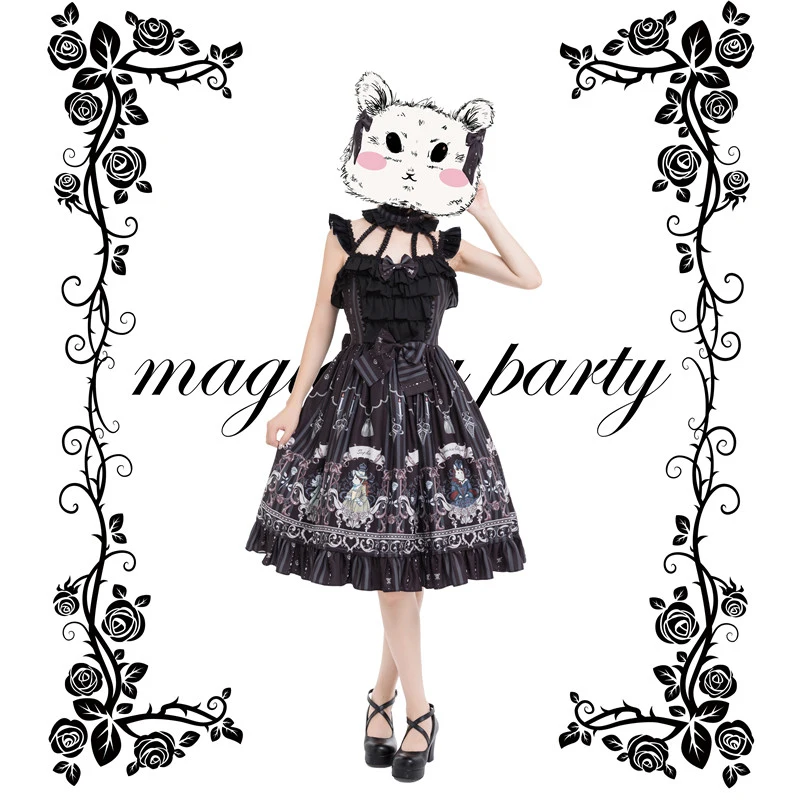 Princesa festa do chá doce vestido de lolita retrô renda laço manga solta fofo impressão vestido vitoriano kawaii menina gótico op/jsk