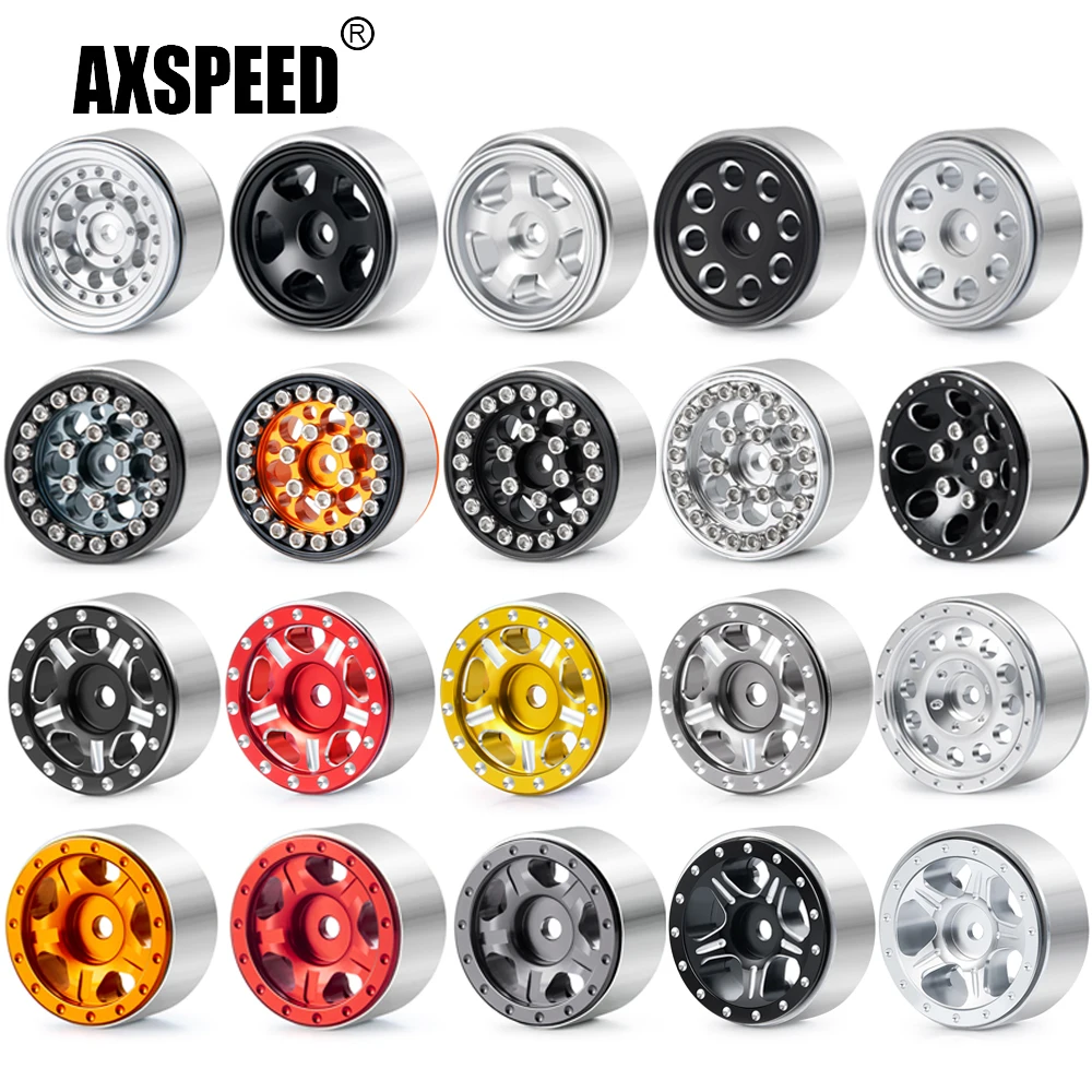 AXSPEED 4Pcs 1.0'' Metal Alloy Beadlock Wheel Rims Hubs for Axial SCX24 1/24 TRX4M 1/18 RC Crawler Car Model Parts