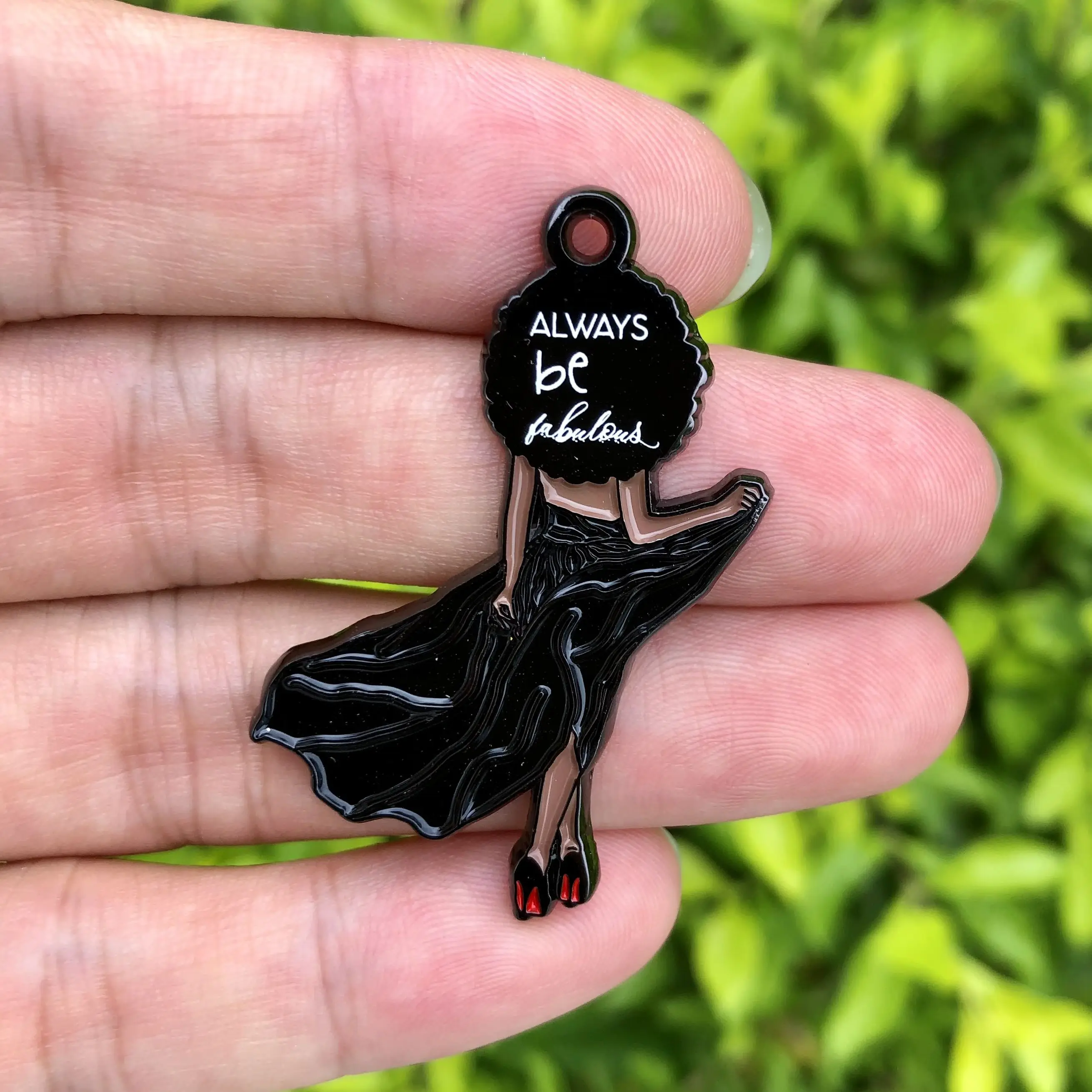 

5 PCS Afro Girl Black Lady Charm Always Be Fabulous Enamel Pendant for Women Bulk Bracelet Necklace Jewelry Wholesale Making