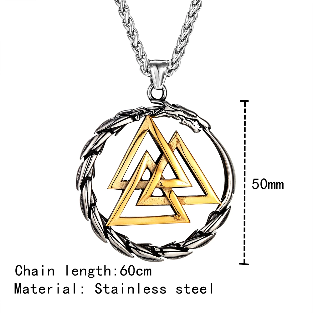 Vintage Norse Mythology Dragon Necklaces Men Punk Stainless Steel Vikings Rune Triangle Pendant Amulet Scandinavian Jewelry Gift