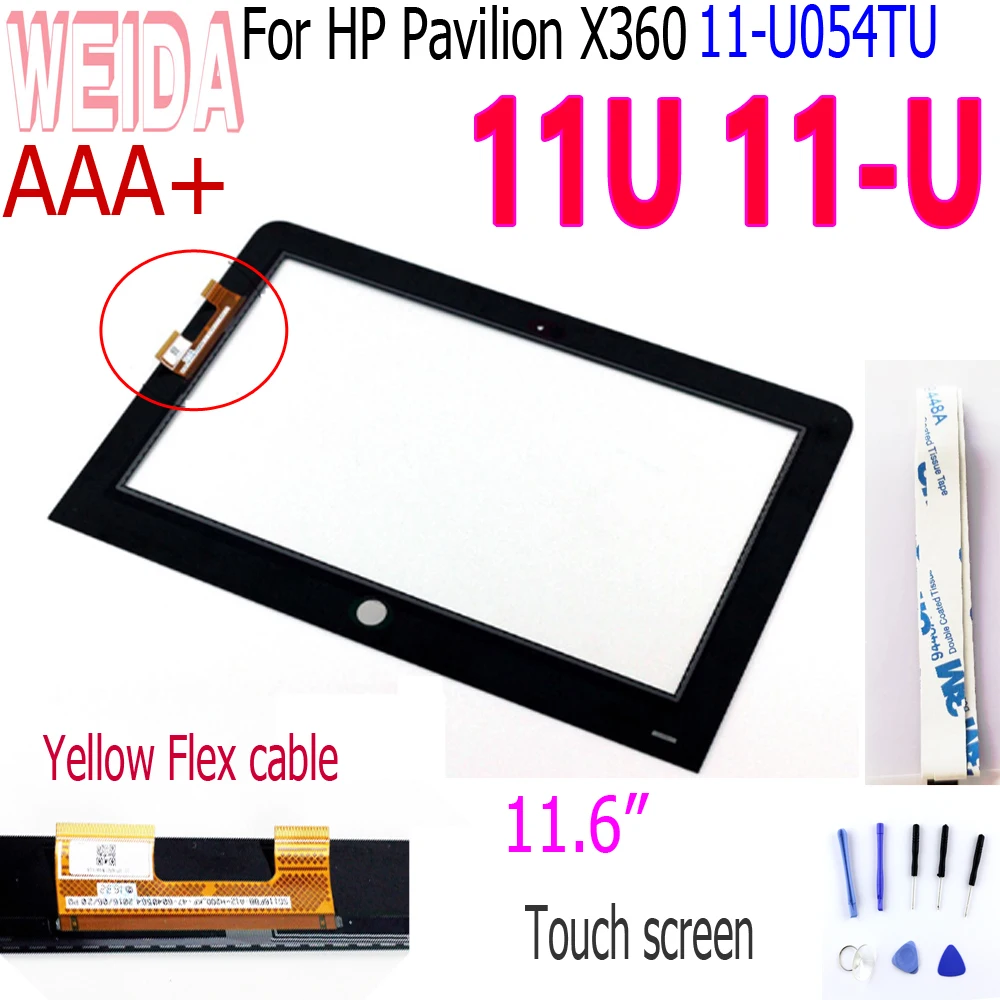 Numériseur d'écran tactile LCD avec câble flexible jaune, 11.6 ", compatible avec HP Pavilion X360 11U 11-U, 11-U054TU 11-ab