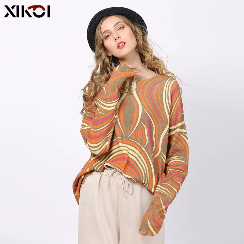 XIKOI Autumn Winter Sweater Women Oversized Pullovers Jumper Knitted Print Sweaters Warm Female Clothes Top Pull femme