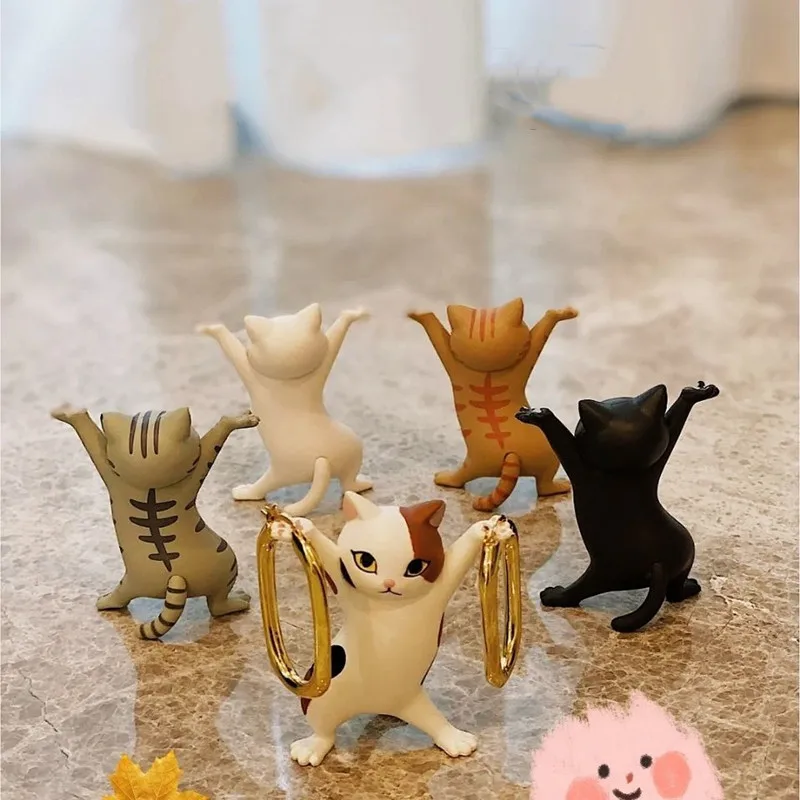 Animal Figure Dancing Cat Earphone Stand For AirPods Headset Bluetoot INS Penholder Desktop Display Stand Cute home Decoration