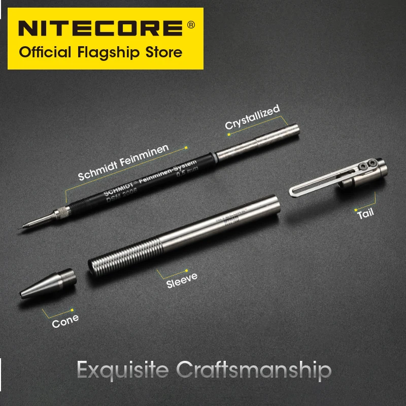 NITECORE NTP40 CNC Titanium Alloy Mechanical Pencil Cartooning Sketching Writing Drawing Self-defense EDC 0.5mm Refill Pencil