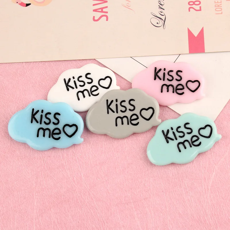 

Free Shipping 43*28mm Solid Colors Resin Cabochon Kiss Letters Printing Cloud DIY Jewelry Accessories Flatback Cameo 50pcs