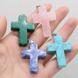 Natural Stone Pendants Cross Shape Crystal Agates Necklace Pendant for Jewelry Making Good Quality Size 28mmx45mm