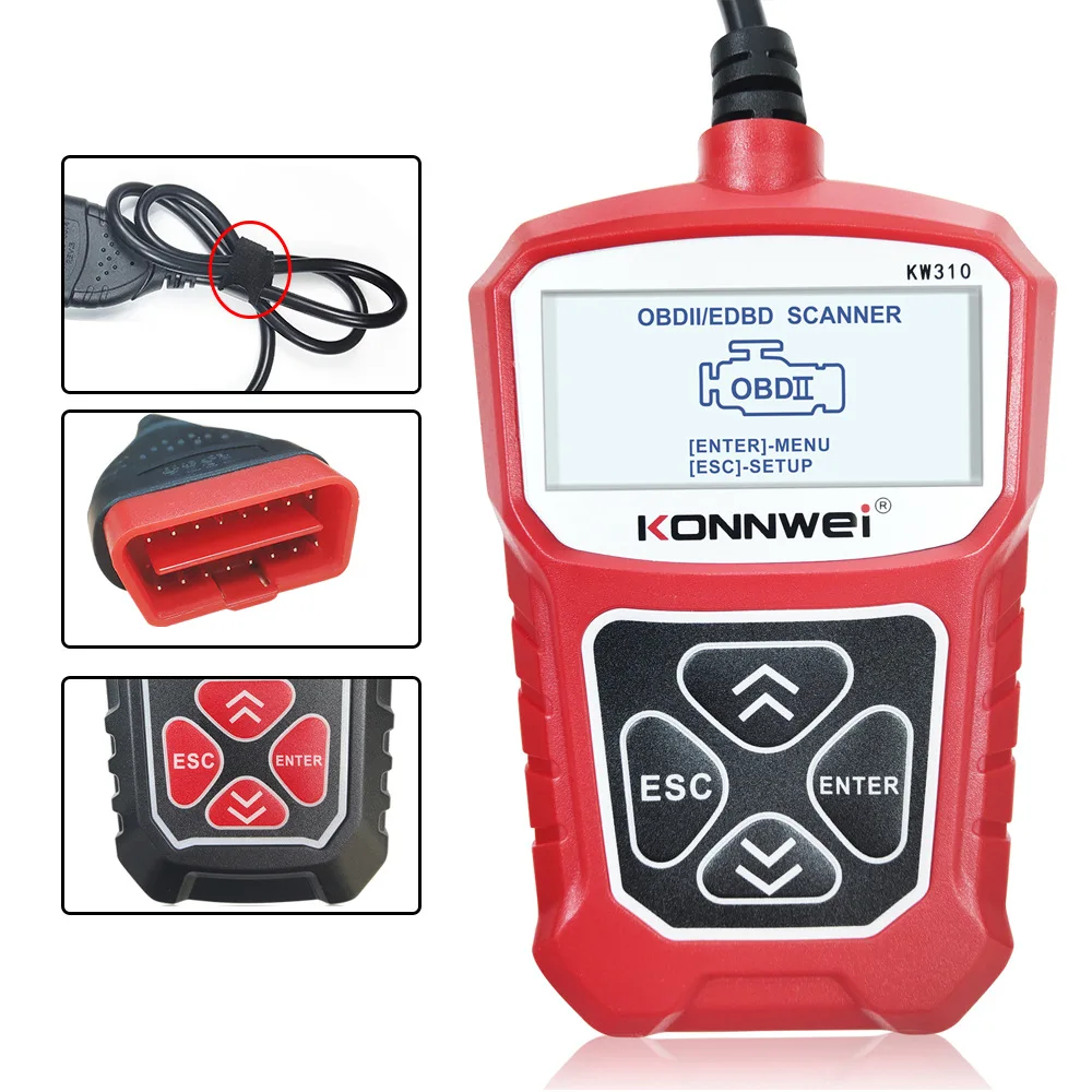 KONNWEI 자동차 OBD 2 스캐너 진단 도구, KW310 OBD2, 자동차 스캐너, 자동차 도구, 러시아어 PK Elm327