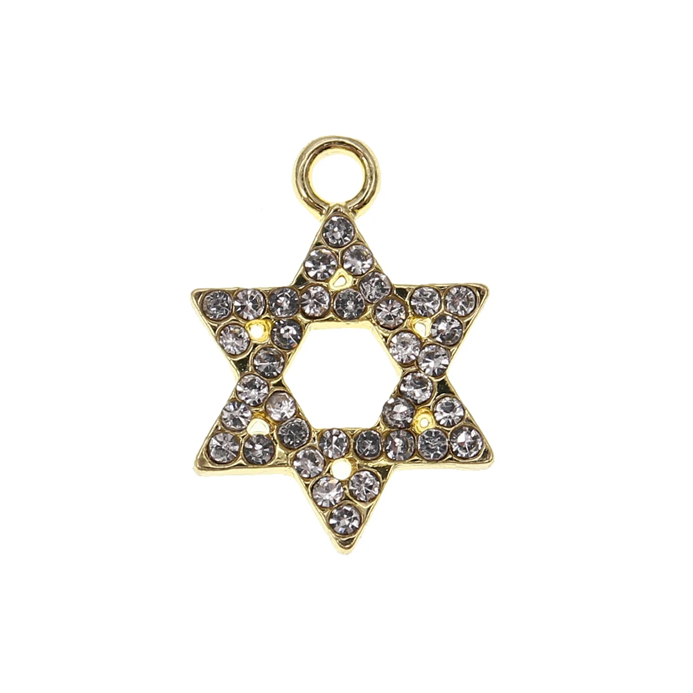 20/30/50pcs /lot  Classic Jewish Magen David Hexagram Charms DIY Baby Pin Charms Rhinestone Star Necklace Charm Pendant