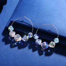 Luxury Silver Color Big Real Crystals from Austria Hoop Earrings With Pendant For Women Friends Party Beaded Jewelry Christmas
