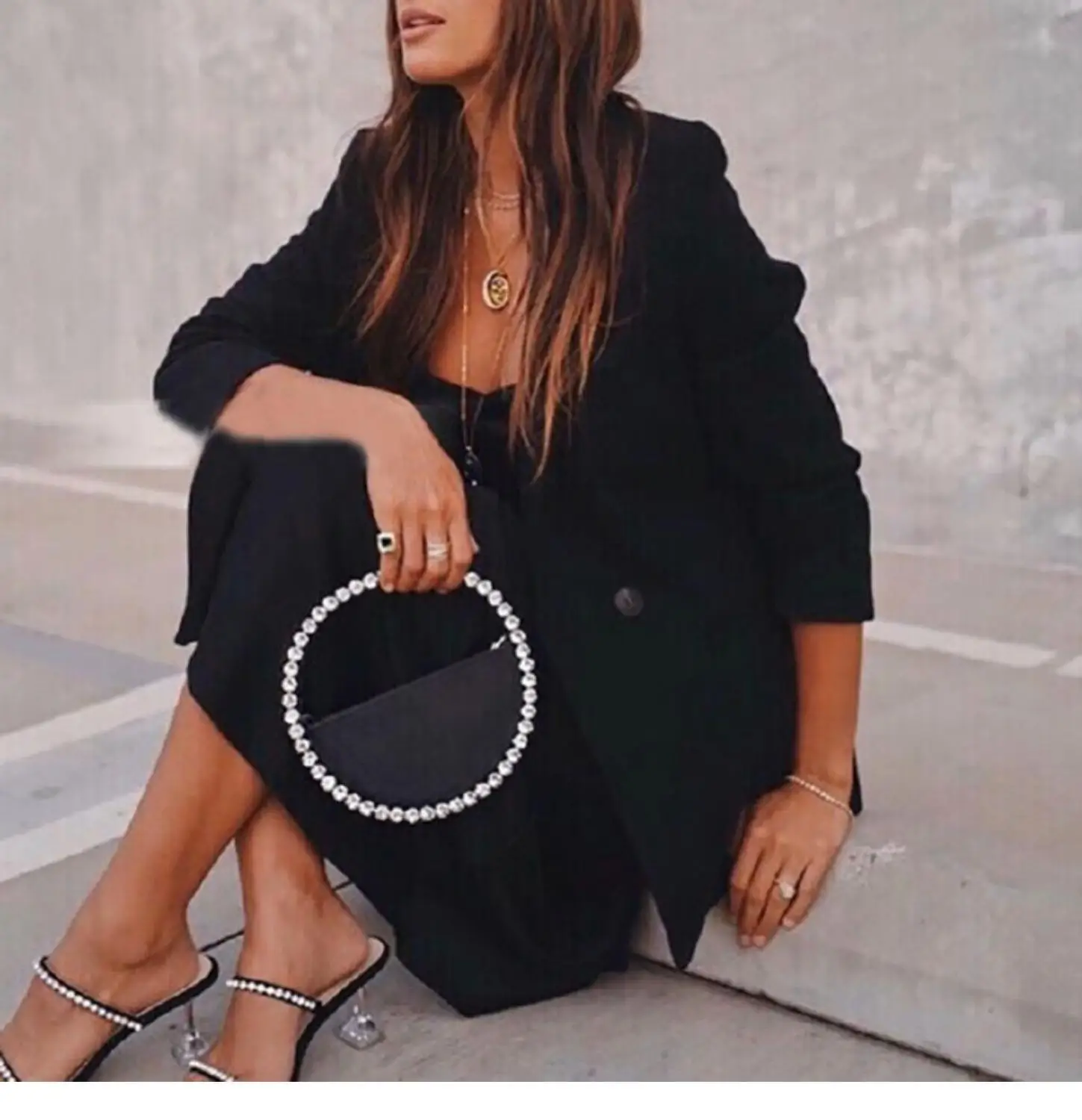 Bolso de noche Circular con diamantes de imitación para mujer, cartera de mano con asa redonda, media luna, 2020