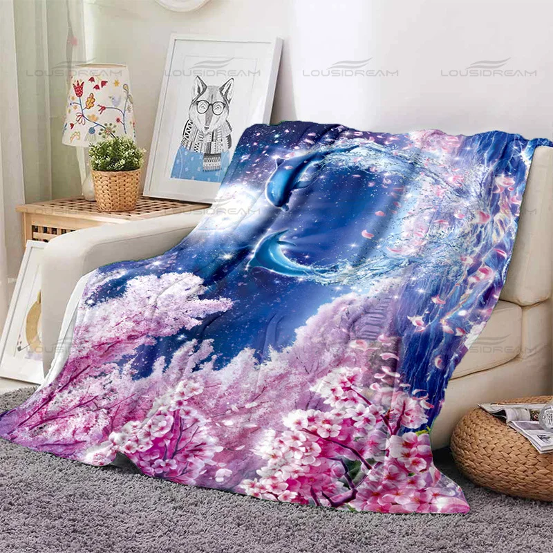 Animal Art Deco Flannel Thin Blanket Exquisite Dolphin Pattern Blanket Portable Home Travel Office Blanket