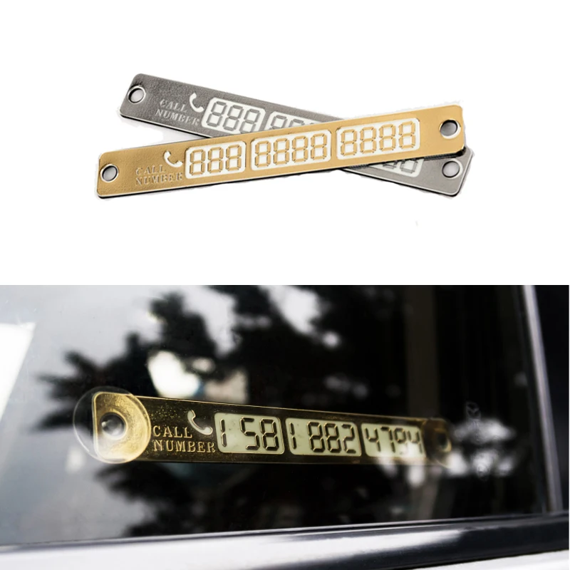 CHIZIYO Car Luminous Temporary Parking Card With Suckers And Night Light Phone Number Card Plate Golden Silvery