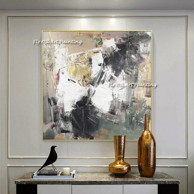 

The Fashion White Black Yellow Brush Handmade Oil Painting Picture for Home Creative Decoration For Living Room Colorful Drawing