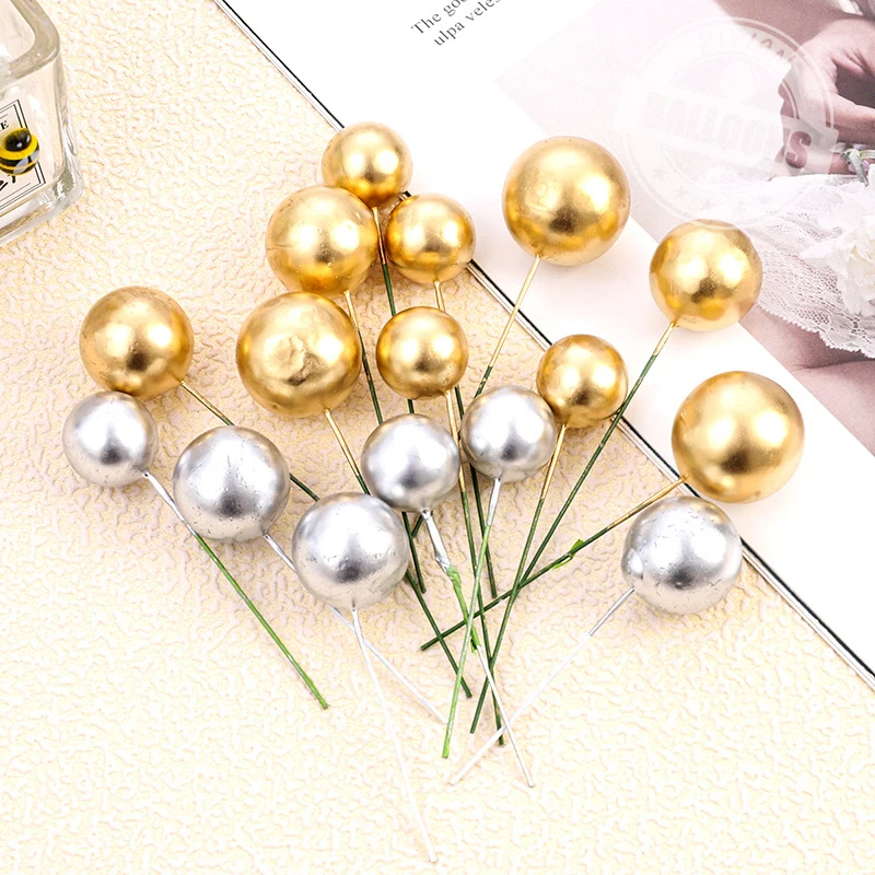 5pcs/set Cake Decorative Silver Gold Ball Insert Accessories Birthday Baking Decor Ball Anniversary Celebration Wedding Banquet