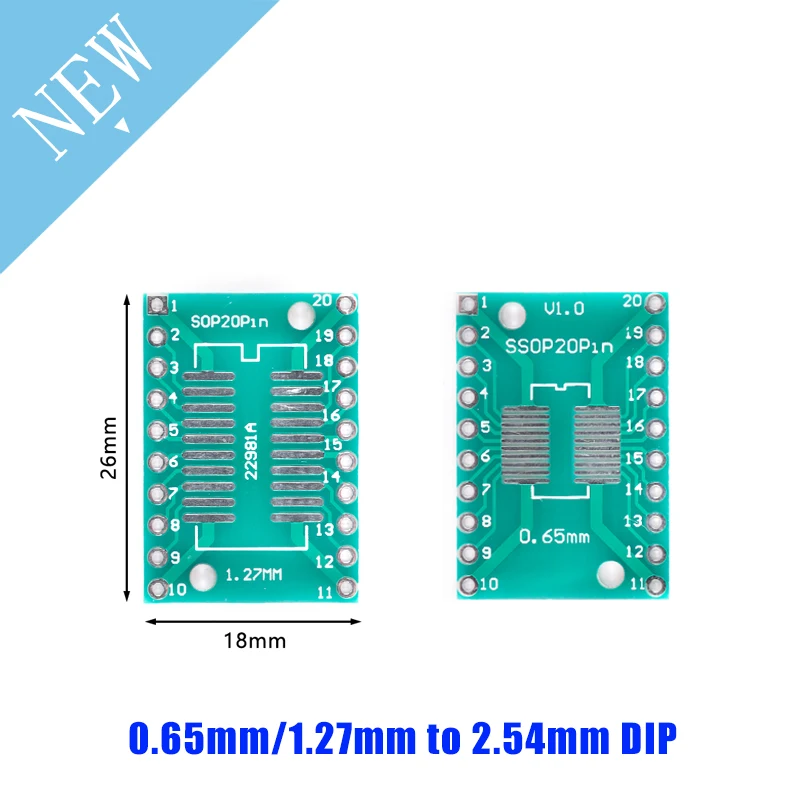 

10 шт./лот SOP20/SSOP20/TSSOP20 к DIP20 0,65/1,27 мм, Адаптер платы передачи, печатная плата, штырь, ИС тестовая пластина