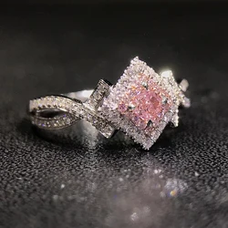 Huitan Pink CZ Women Engagement Rings Romantic Novel Design Female Rings Valentine's Day Anniversary Love Gift Statement Jewelry