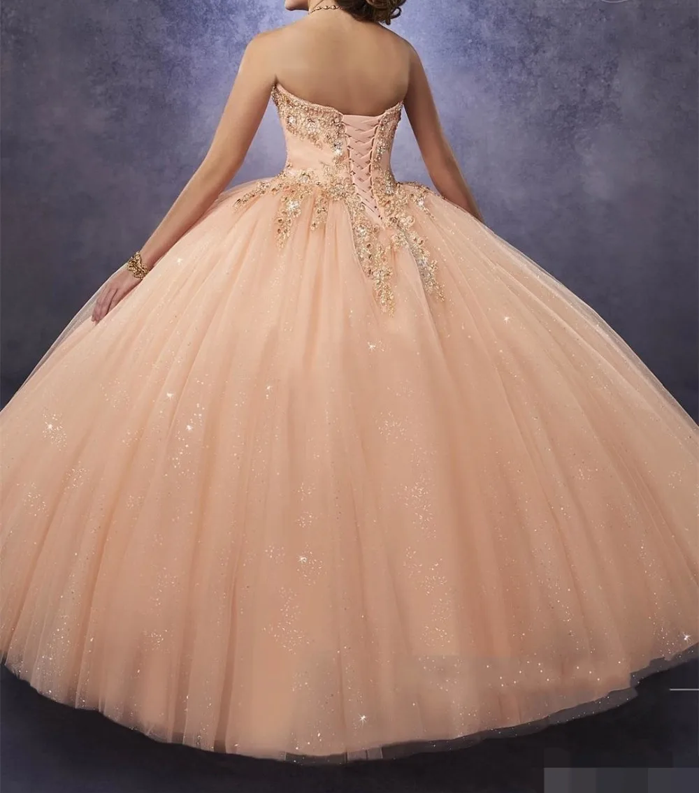 Mousseux Robes de Quinceanera avec Bretelles Détachables appliques Taille 16 ans Lacets Dos robes de Bal 2019 robes de 15 anos