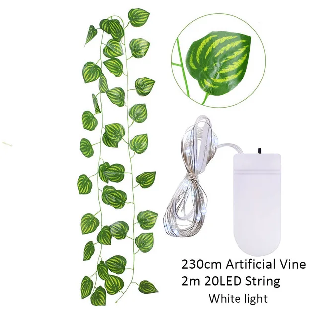 2,3 m Seidenblätter, gefälschte Creeper, grünes Blatt, Efeu-Rebe, 2 m, LED-Lichterkette für Zuhause, Hochzeit, Party, Hängegirlande, künstliche Blume – Detail 22