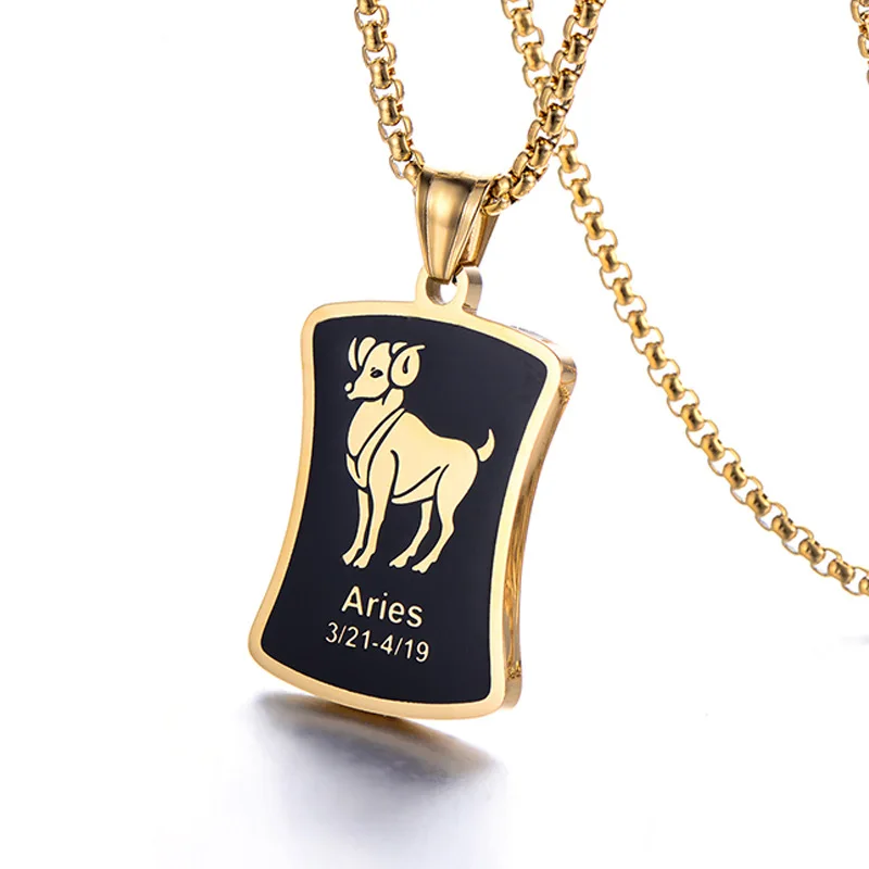 

Zodiac Sign Aries Leo Pendant Necklace Wholesale Men's Gold Color Stainless Steel 12 Constellations Jewelry Birthday Gift