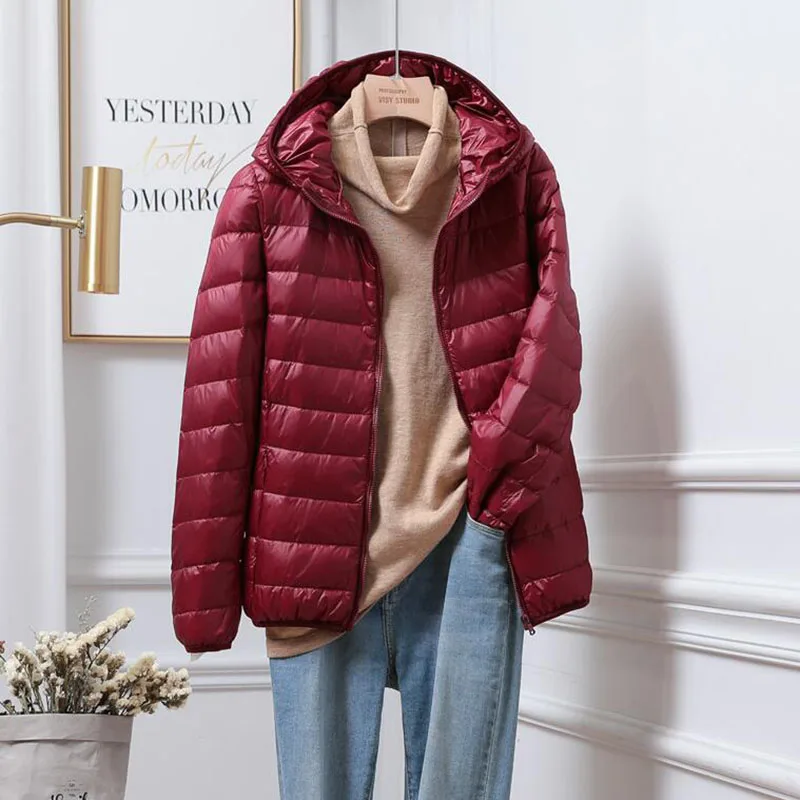 Spring Autumn Women Ultralight Thin Down Jacket White Duck Down Hooded Jackets Warm Winter Coat Parka Female Portable Outwear