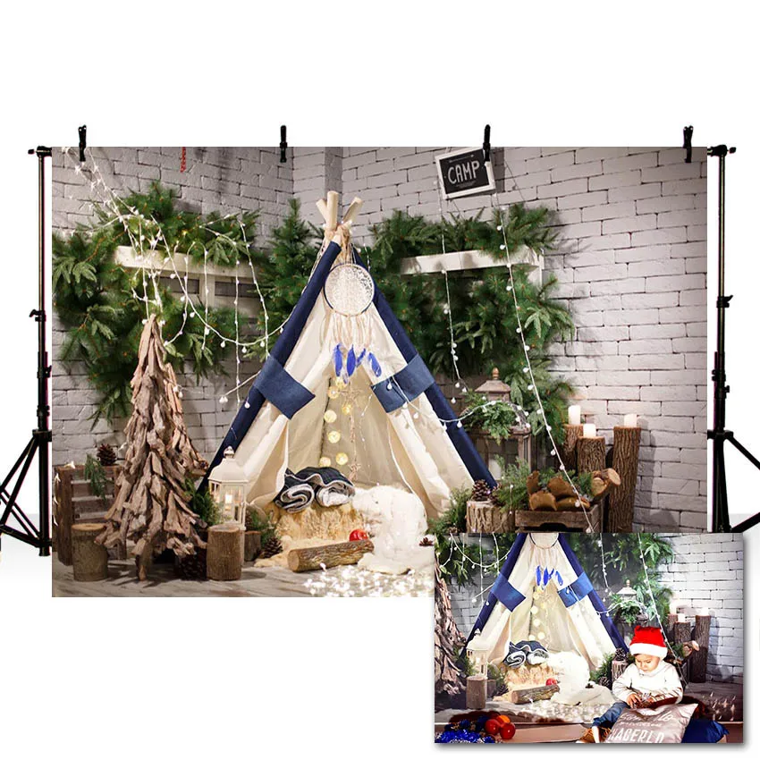 Mehofond Christmas Backdrop Photo Gray Brick Wall Tent Glitter Light Baby Portrait Photography Background Photo Studio Photocall